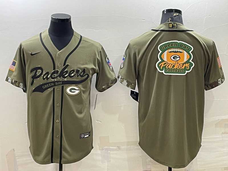 Mens Green Bay Packers Olive Salute to Service Team Big Logo Cool Base Stitched Baseball Jersey->green bay packers->NFL Jersey